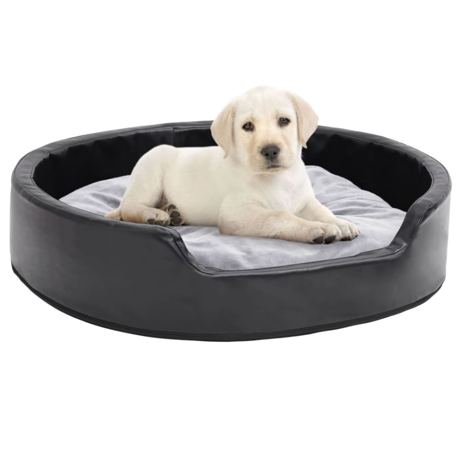 Cama para perros felpa y cuero sintético negro gris 79x70x19