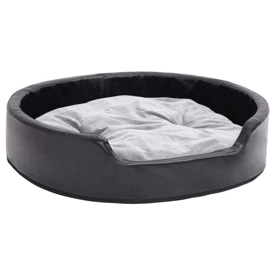 Cama para perros felpa y cuero sintético negro gris 79x70x19