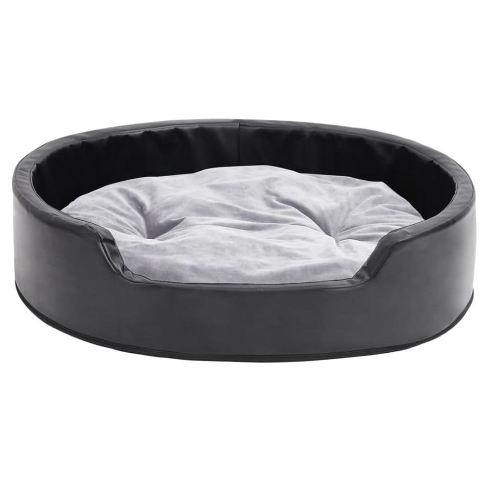 Cama para perros felpa y cuero sintético negro gris 79x70x19
