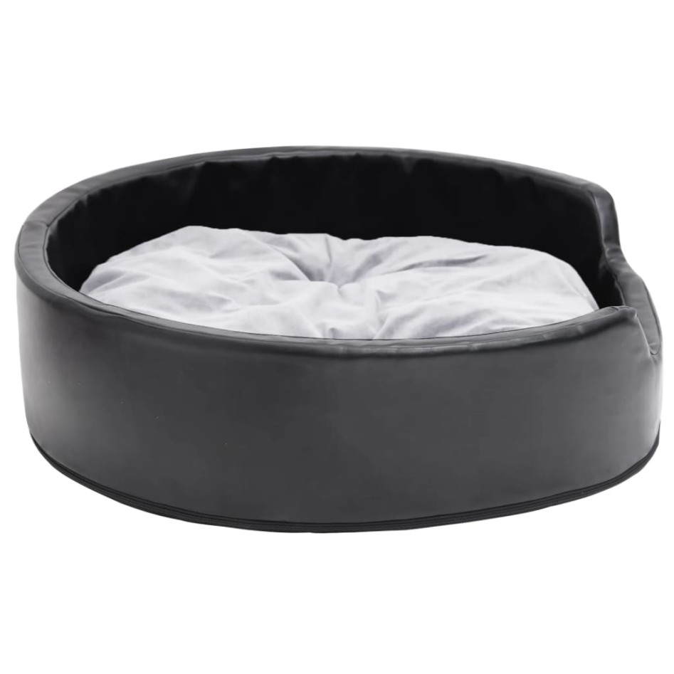 Cama para perros felpa y cuero sintético negro gris 79x70x19