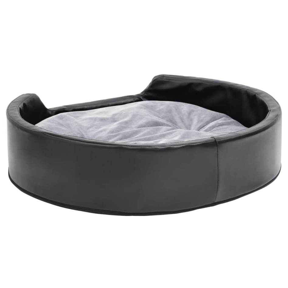Cama para perros felpa y cuero sintético negro gris 79x70x19