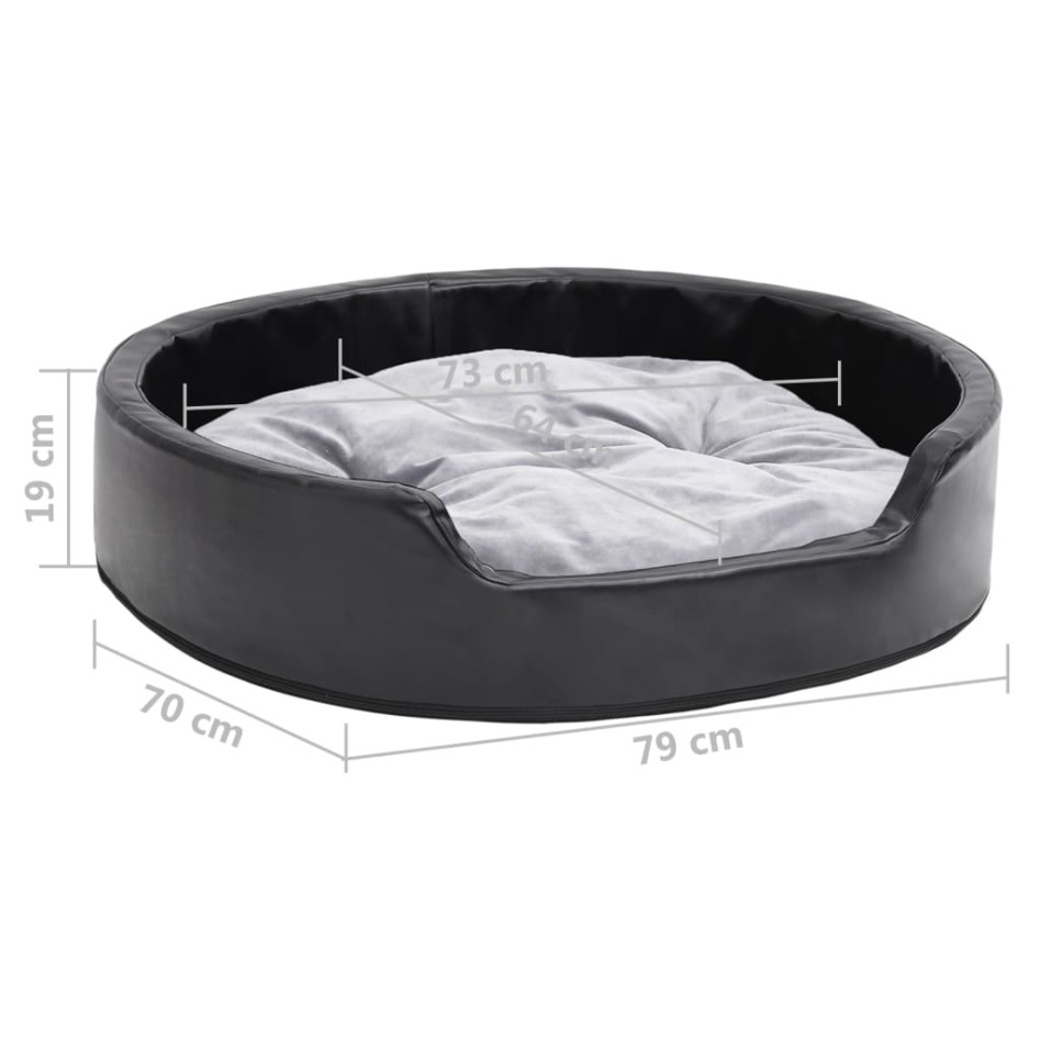 Cama para perros felpa y cuero sintético negro gris 79x70x19