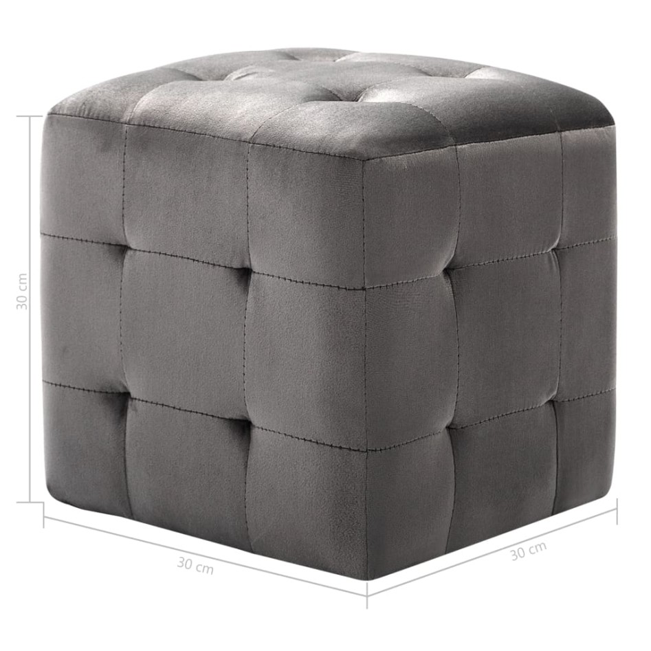 Puf 2 unidades terciopelo gris 30x30x30