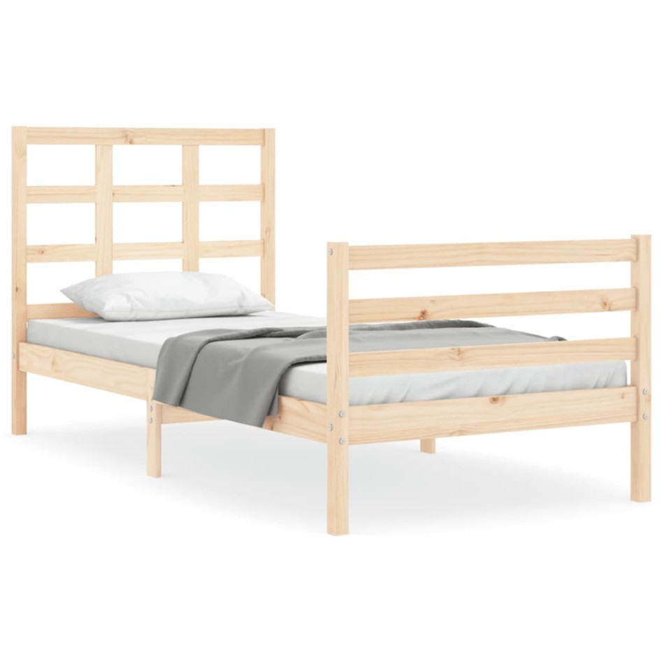 Estructura de cama con cabecero madera maciza 90x200