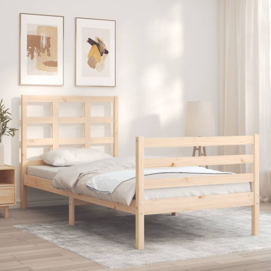 Estructura de cama con cabecero madera maciza 90x200