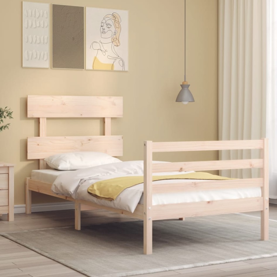 Estructura de cama con cabecero madera maciza 90x200
