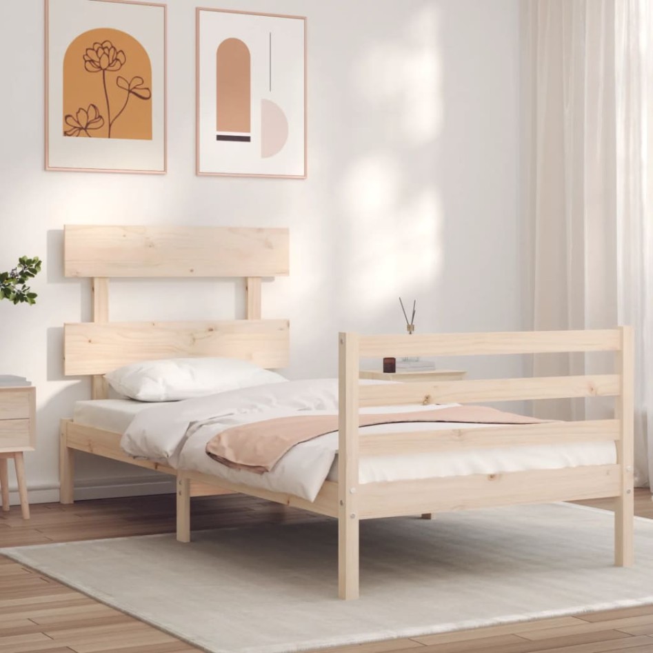 Estructura de cama con cabecero madera maciza 90x200
