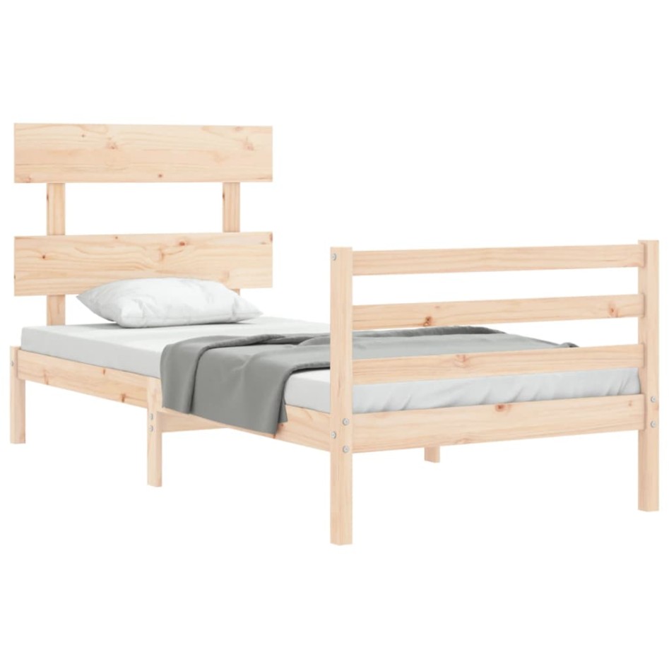 Estructura de cama con cabecero madera maciza 90x200