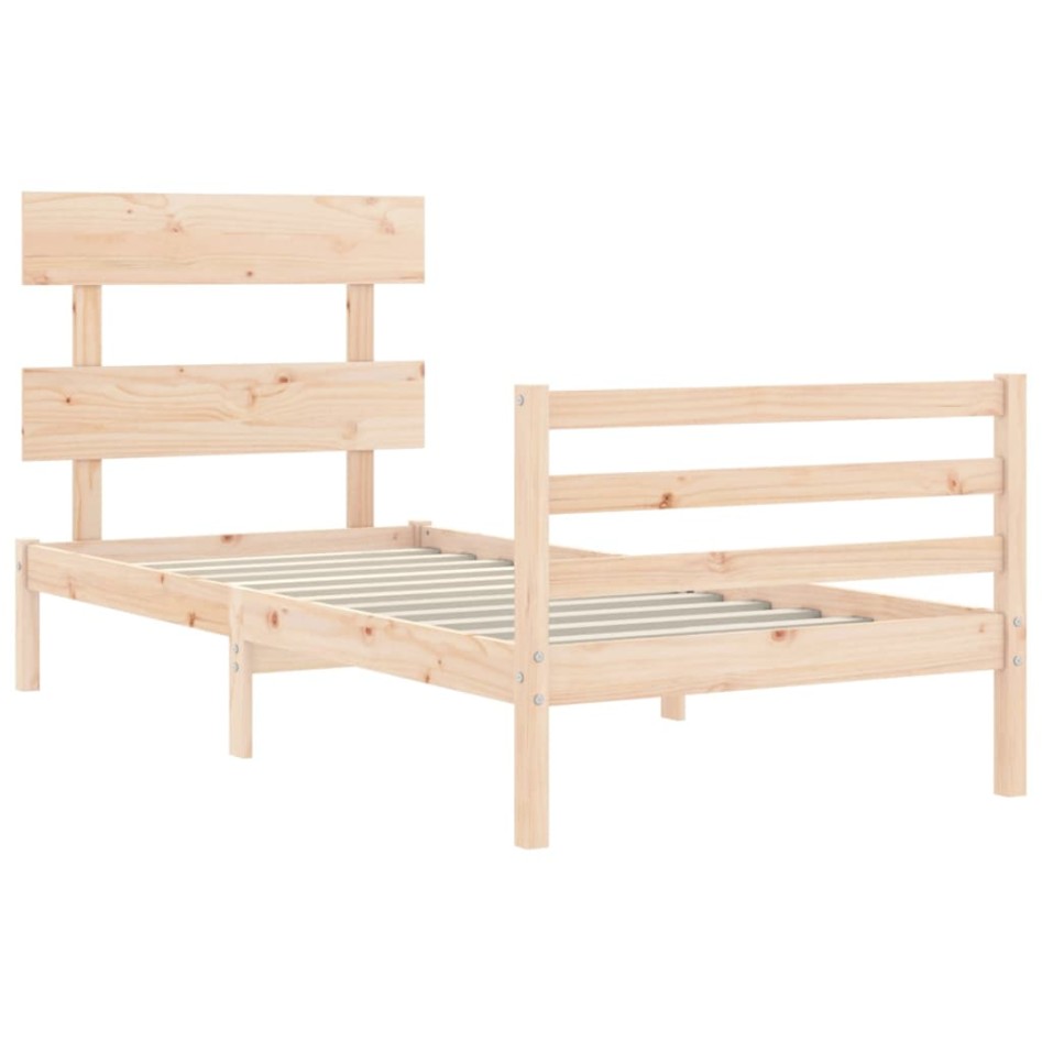 Estructura de cama con cabecero madera maciza 90x200