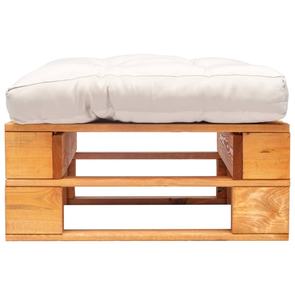 Otomana de palets de jardín con cojín arena madera marrón