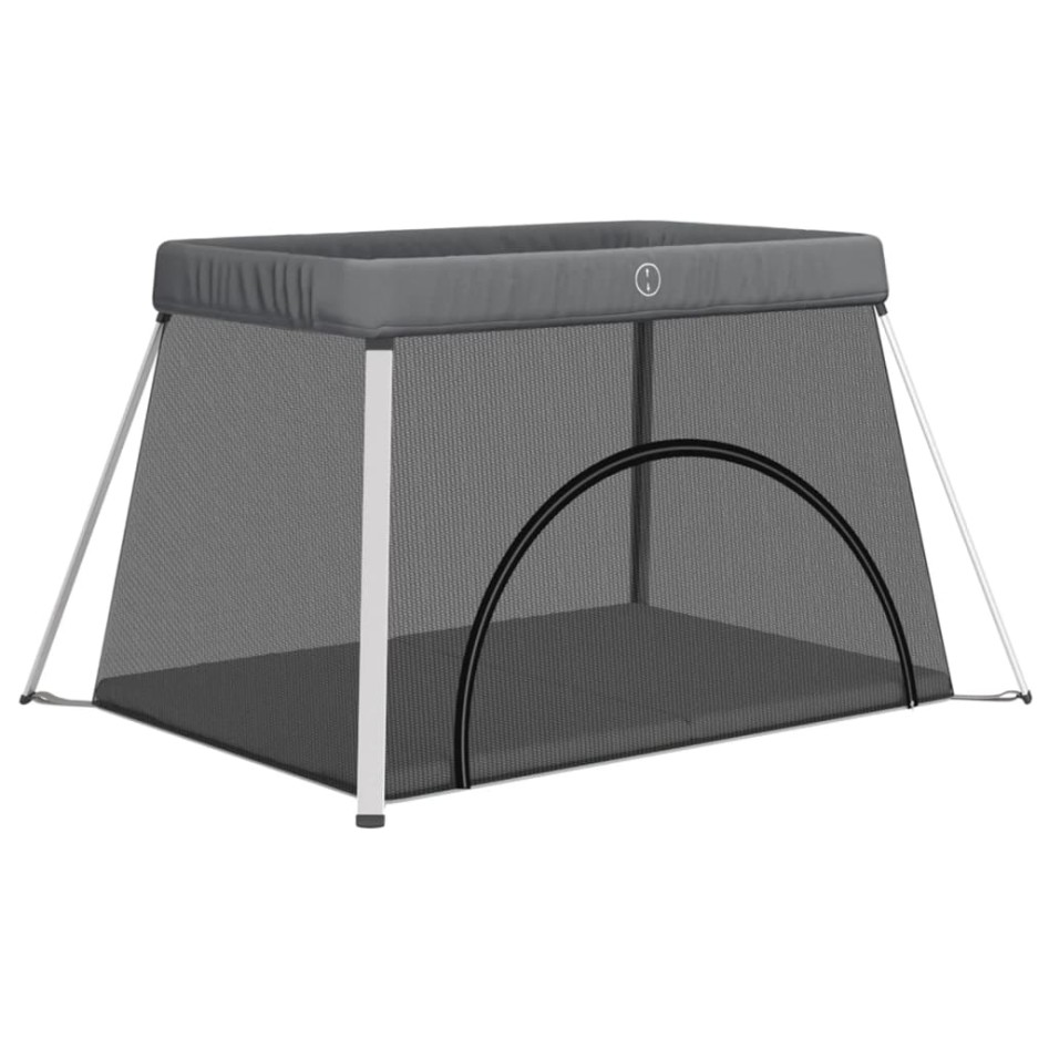 Parque infantil para bebés con colchón tela lino gris