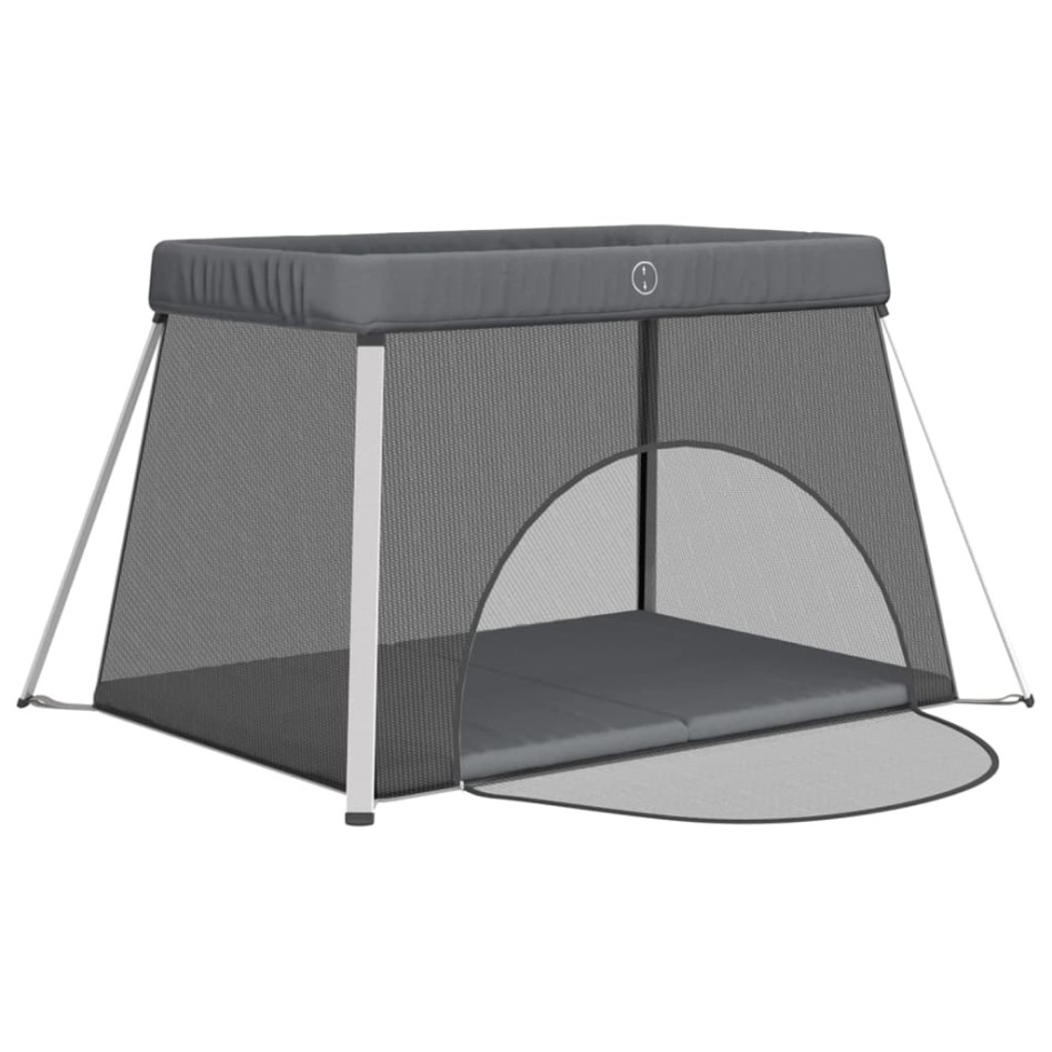 Parque infantil para bebés con colchón tela lino gris