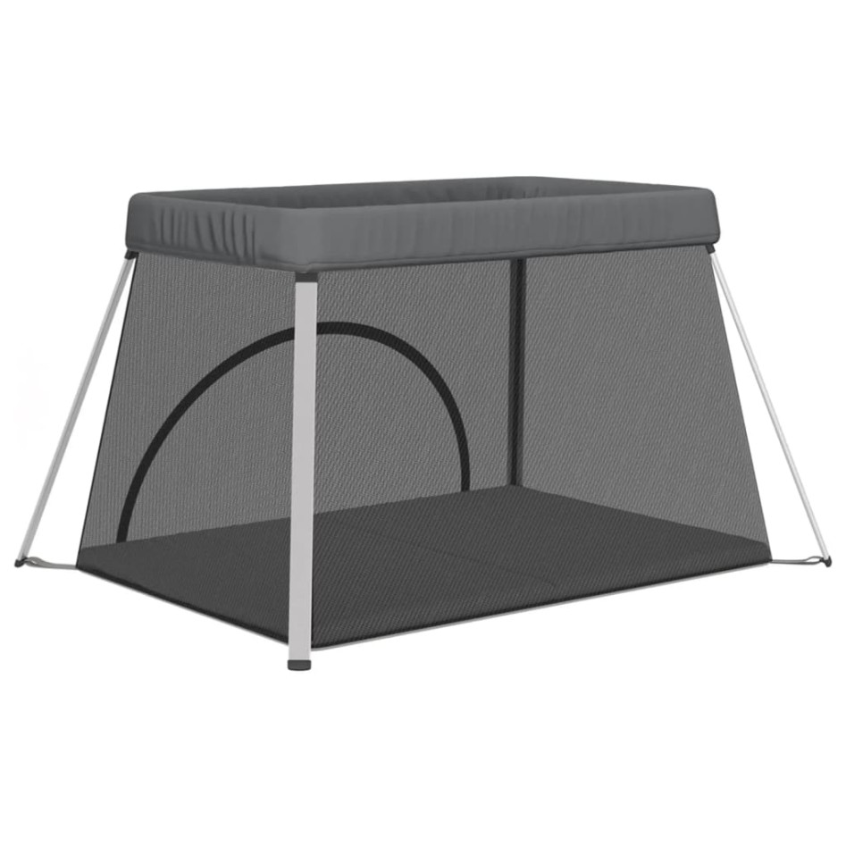 Parque infantil para bebés con colchón tela lino gris