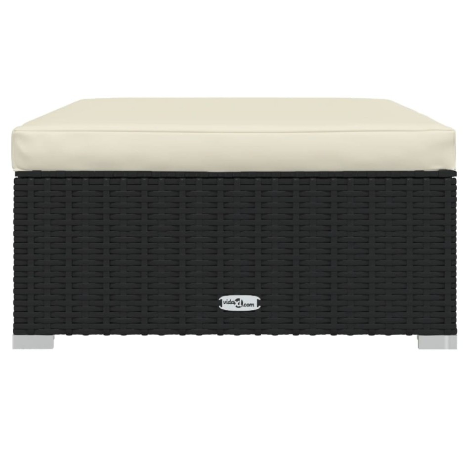 Reposapiés de jardín con cojín ratán sintético gris 70x70x30