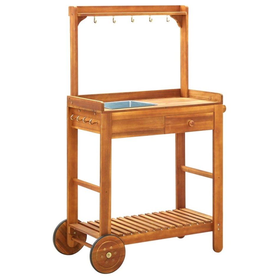 Carrito de cocina exterior madera maciza acacia