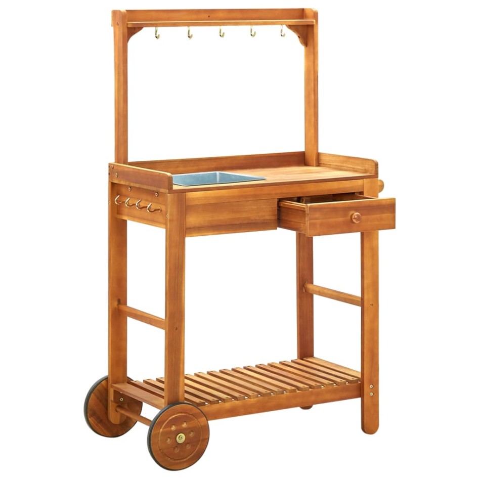 Carrito de cocina exterior madera maciza acacia