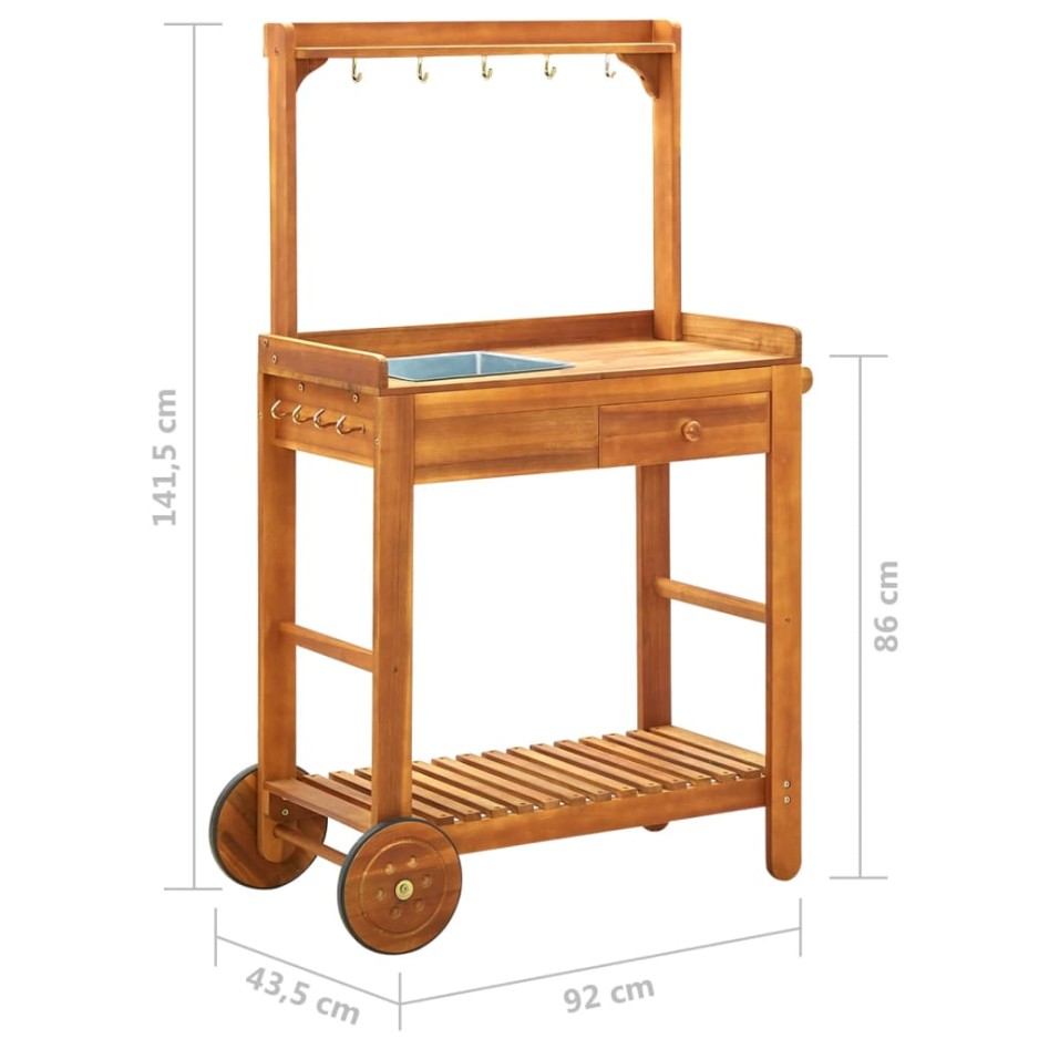 Carrito de cocina exterior madera maciza acacia