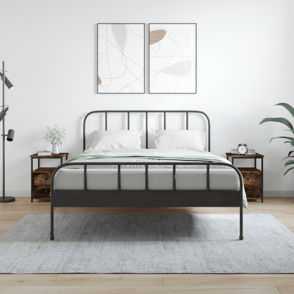 Mesita noche 2 uds madera ingeniería roble ahumado