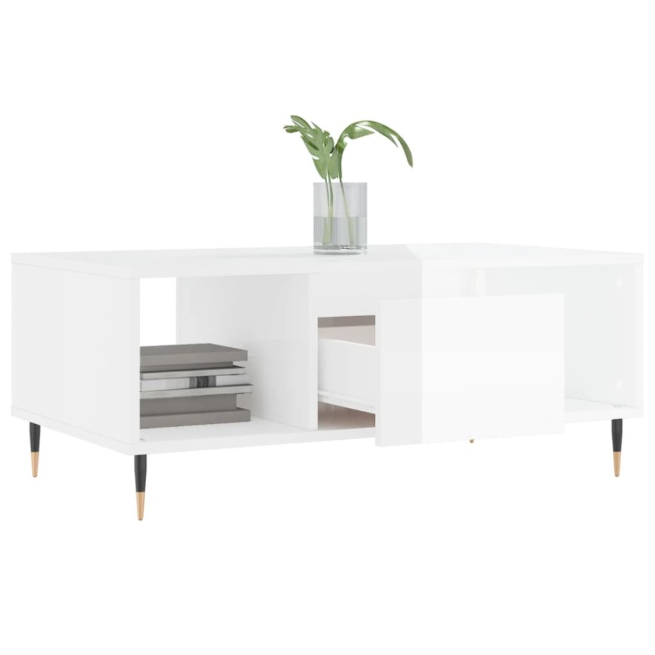 Mesa de centro madera contrachapada blanco brillo 90x50x36,5