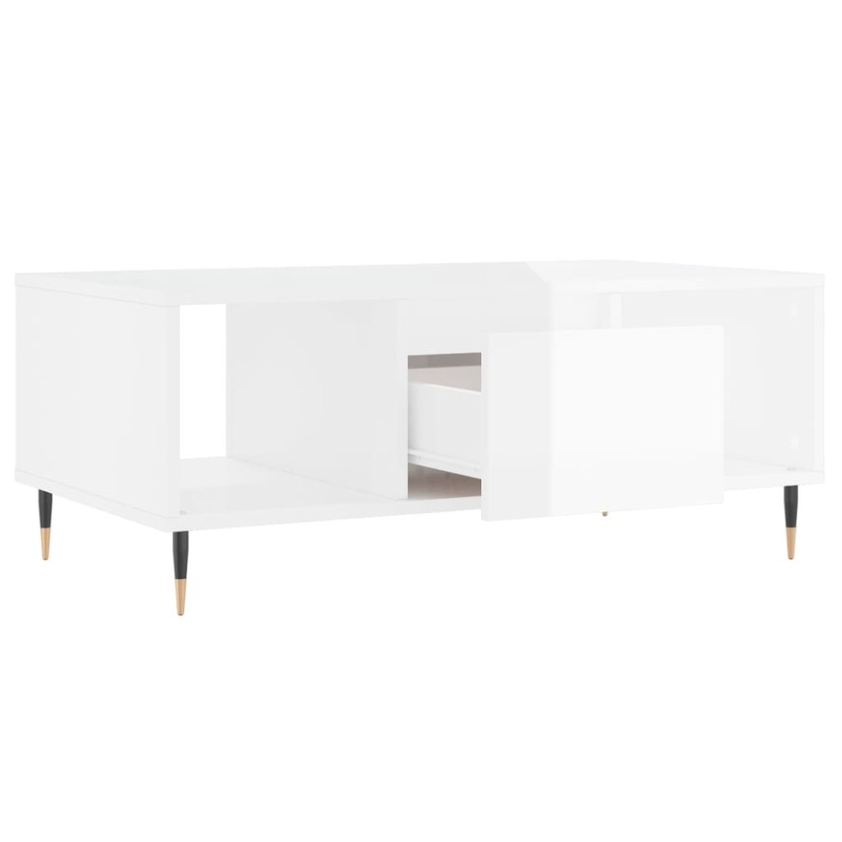 Mesa de centro madera contrachapada blanco brillo 90x50x36,5