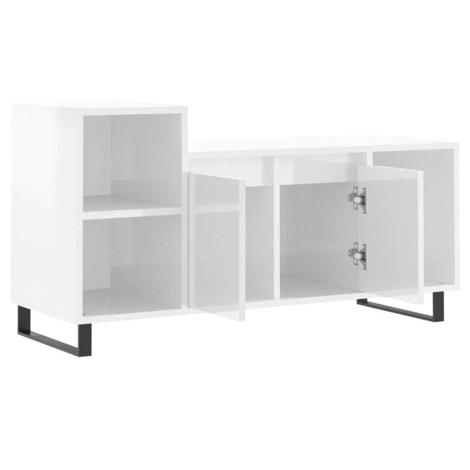 Mueble de TV madera contrachapada blanco brillo 100x35x55