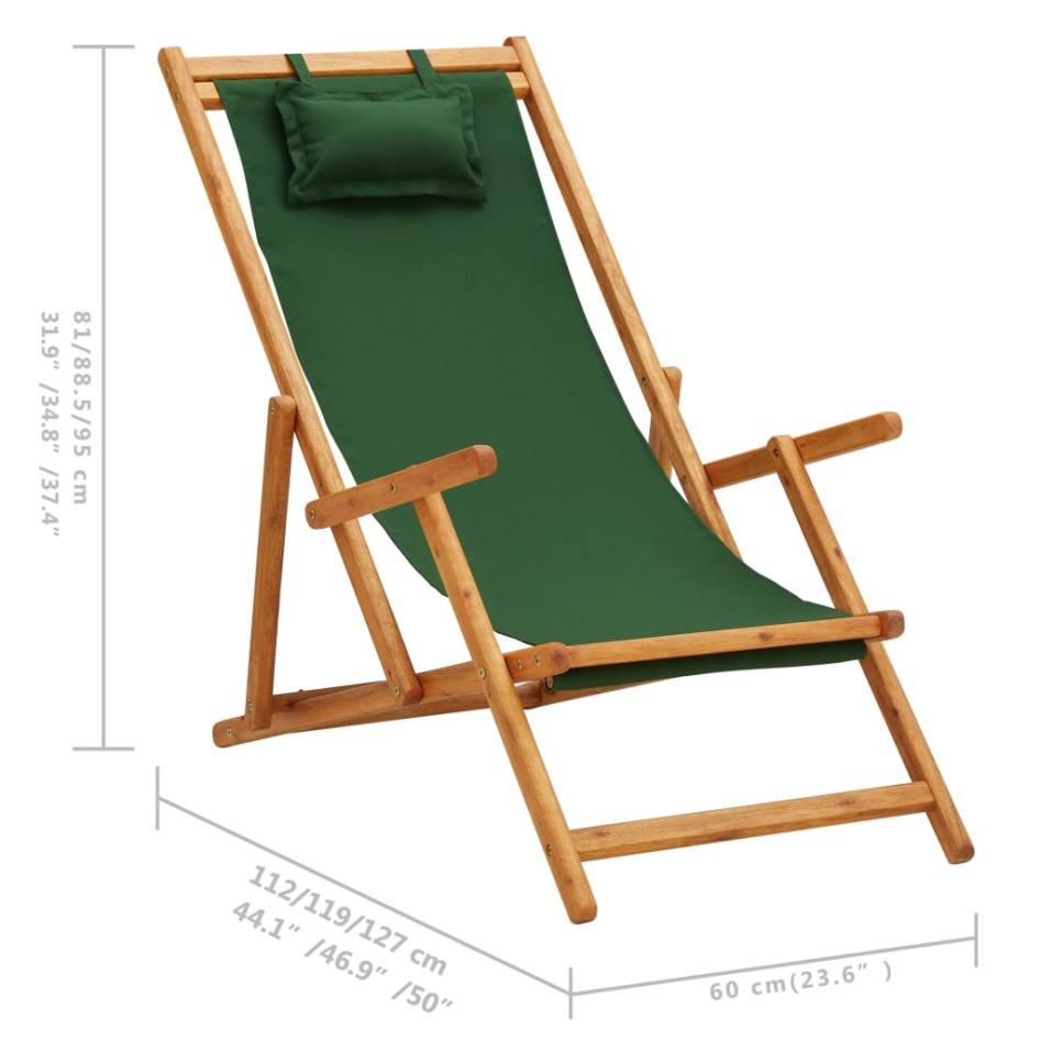 Silla de playa plegable madera maciza de eucalipto y tela