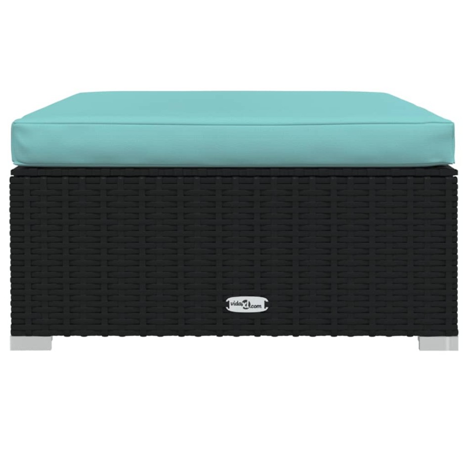 Reposapiés de jardín con cojín ratán sintético gris 70x70x30