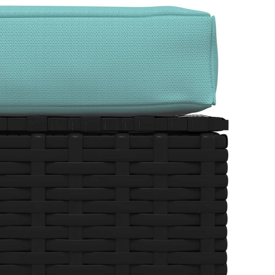 Reposapiés de jardín con cojín ratán sintético gris 70x70x30