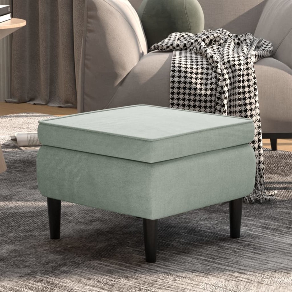 Taburete con patas de madera terciopelo gris