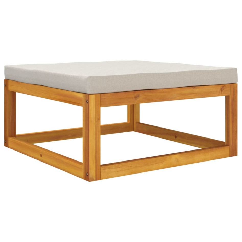 Reposapiés de jardín madera maciza acacia con cojín gris