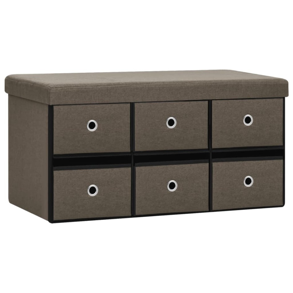 Banco de almacenaje plegable lino sintético marrón 76x38x38
