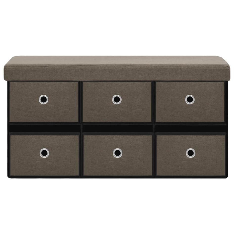 Banco de almacenaje plegable lino sintético marrón 76x38x38
