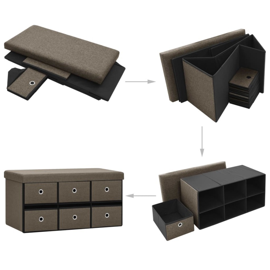 Banco de almacenaje plegable lino sintético marrón 76x38x38