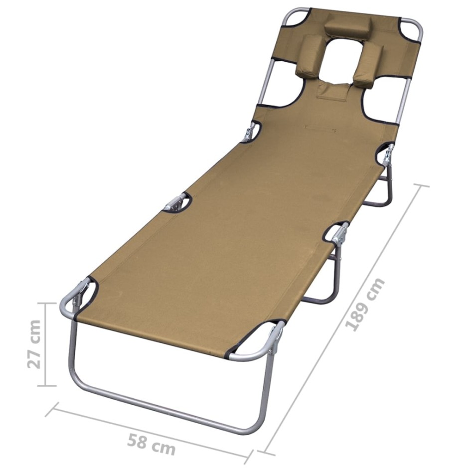 Tumbona plegable con cojín de cabeza y respaldo ajustable