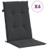 Cojín silla de jardín respaldo alto 4 uds tela negro