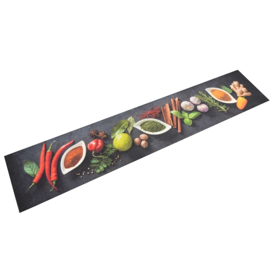 Alfombra de cocina lavable terciopelo dibujo especias 60x300