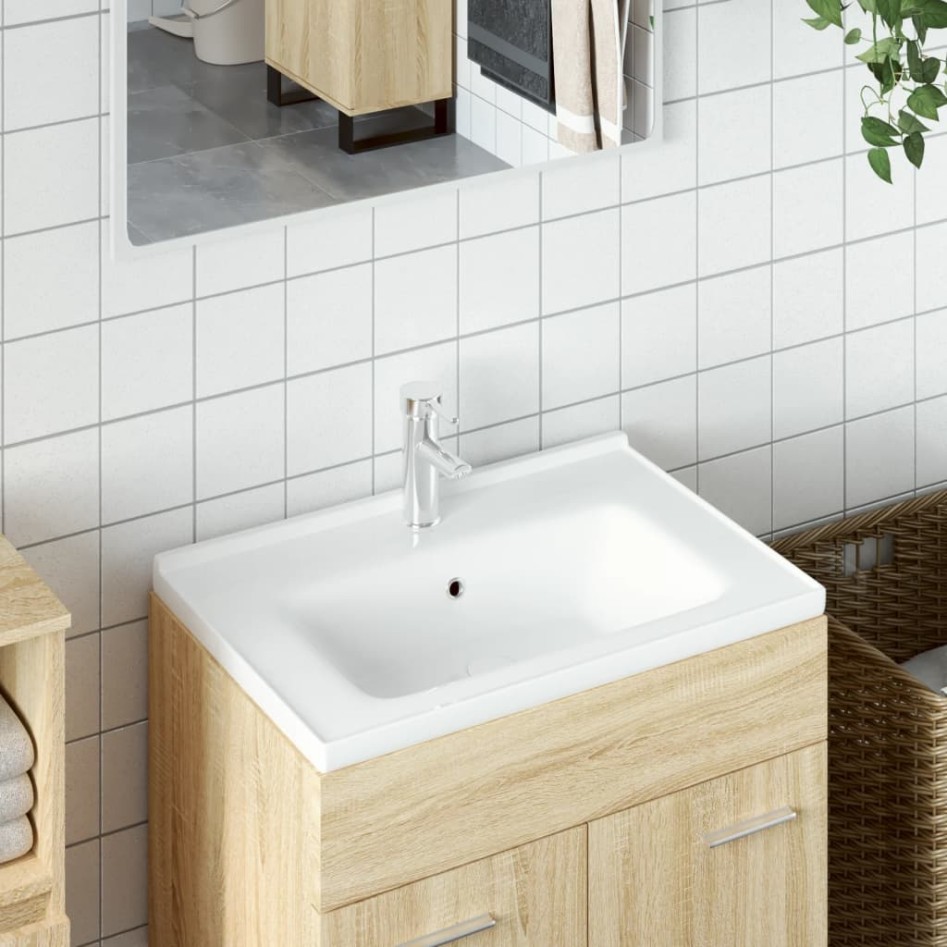 Lavabo de baño rectangular cerámica blanco 61x48x19,5