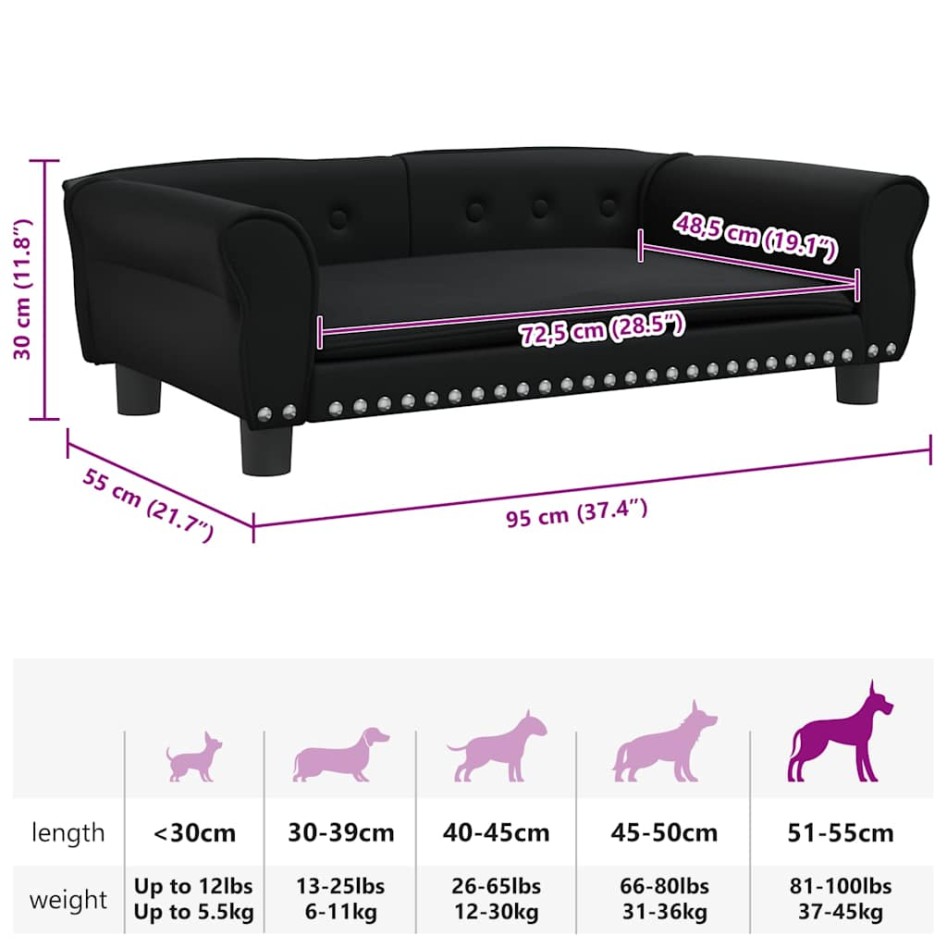 Cama para perros de cuero sintético negra 95x55x30