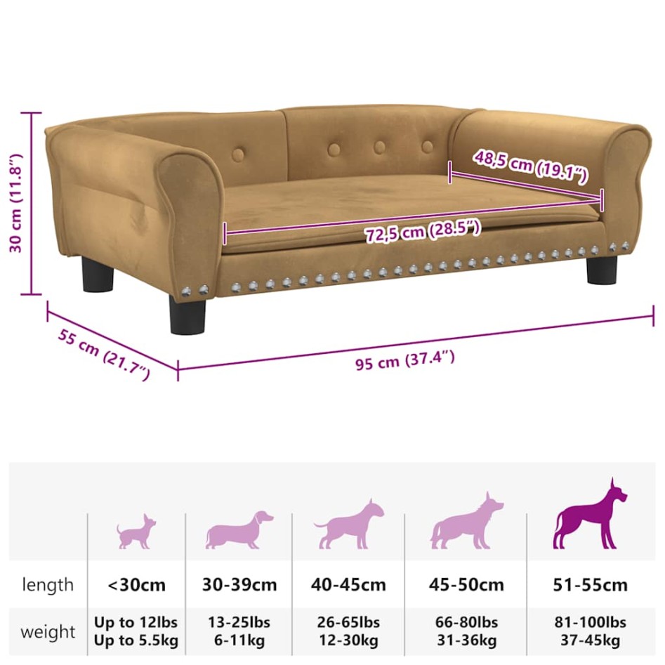 Cama para perros de terciopelo marrón 95x55x30