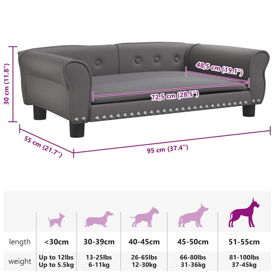 Cama para perros de cuero sintético gris 95x55x30
