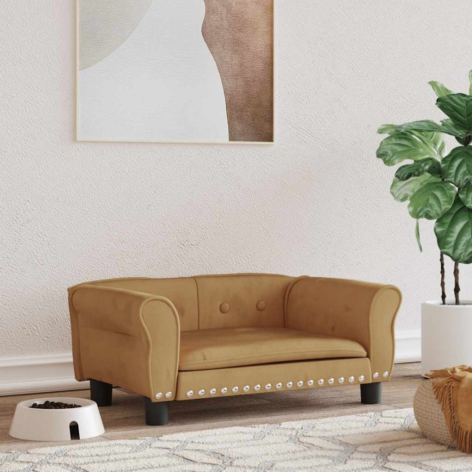 Cama para perros de terciopelo marrón 70x45x30