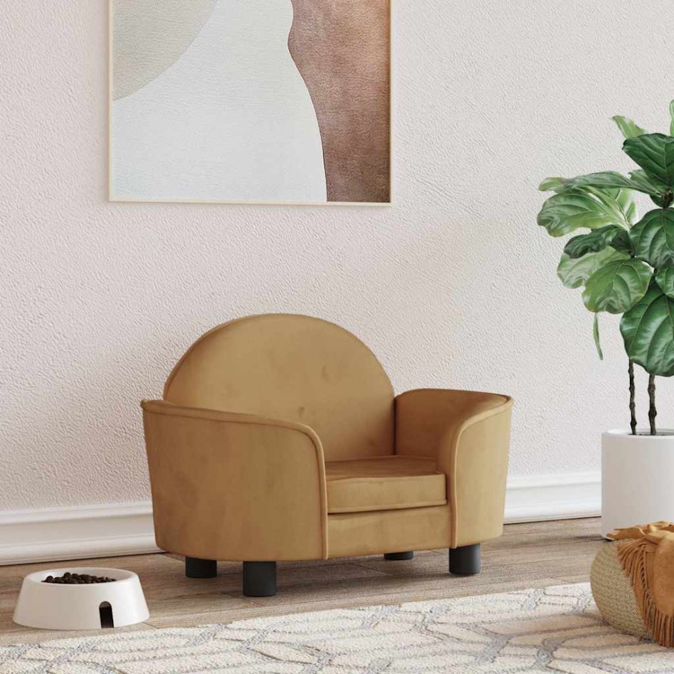 Cama para perros de terciopelo marrón 66x40x45