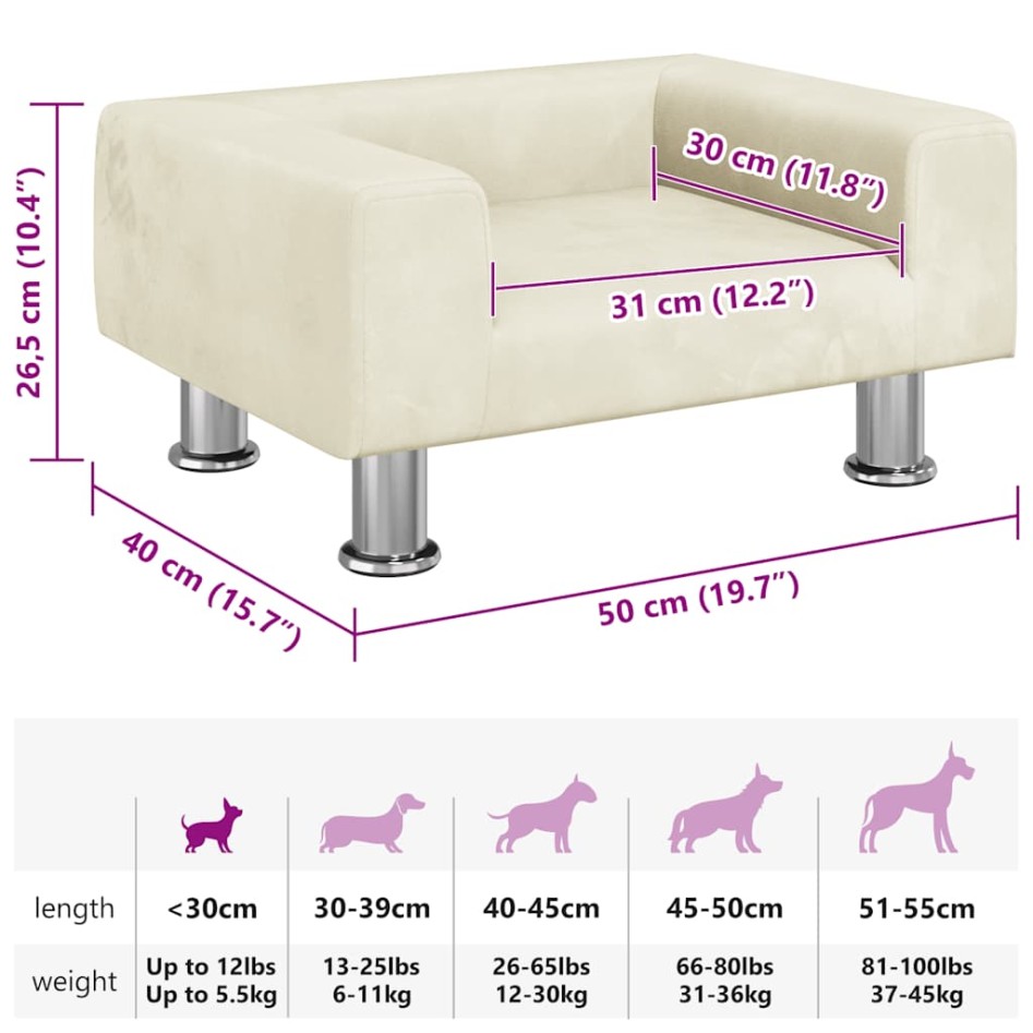 Cama para perros de terciopelo crema 50x40x26,5