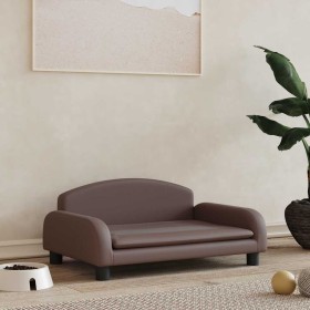 Cama para perros de cuero sintético marrón 70x45x30