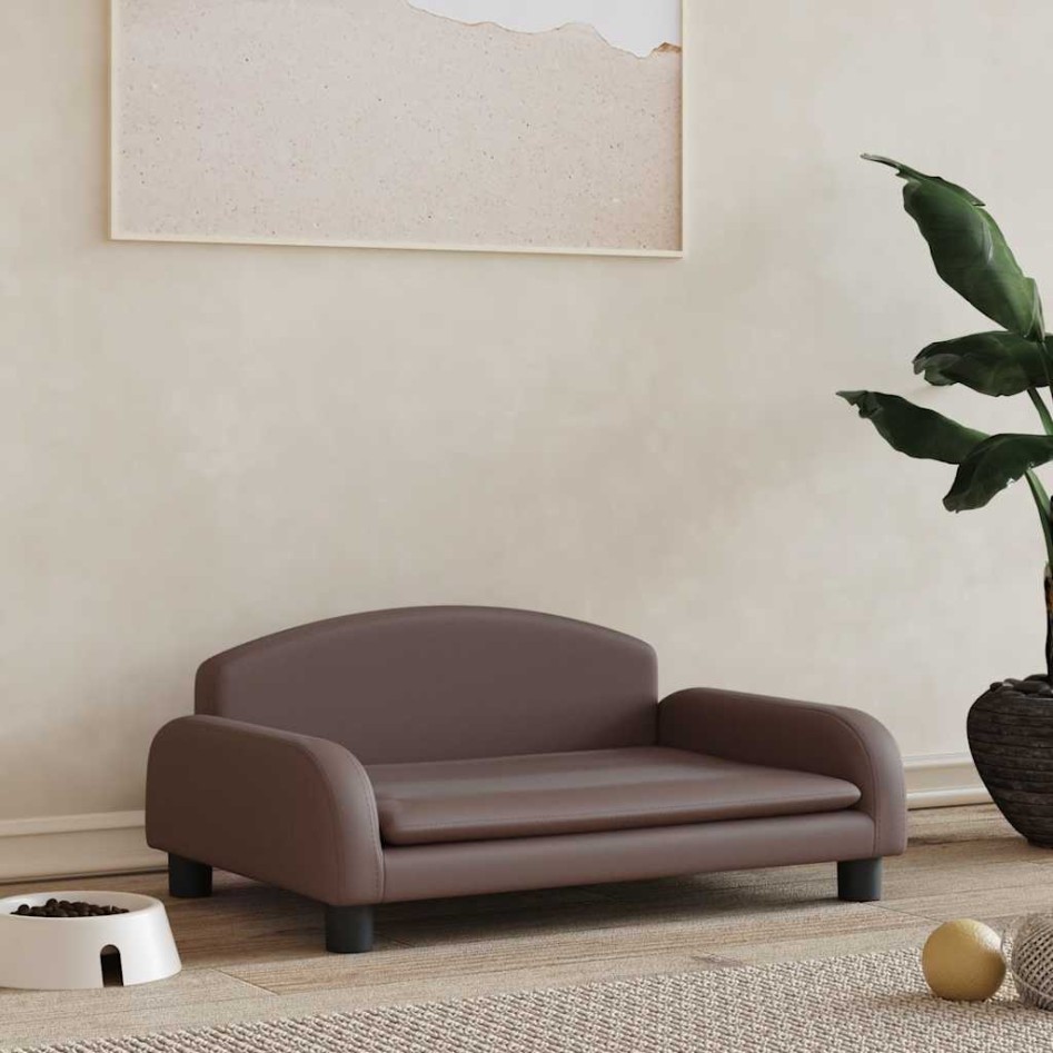 Cama para perros de cuero sintético marrón 70x45x30