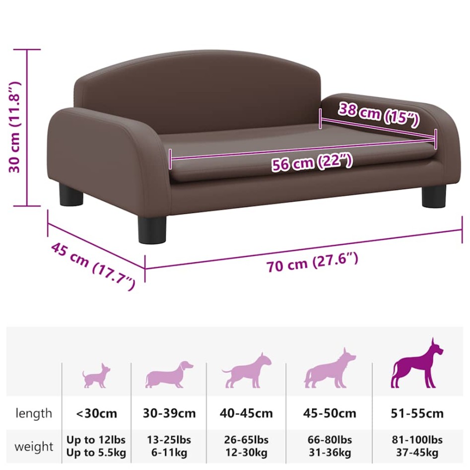 Cama para perros de cuero sintético marrón 70x45x30