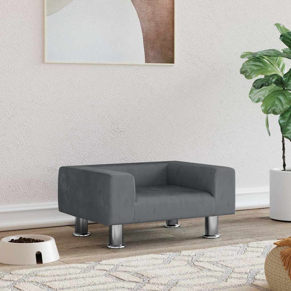 Cama para perros de terciopelo gris oscuro 50x40x26,5