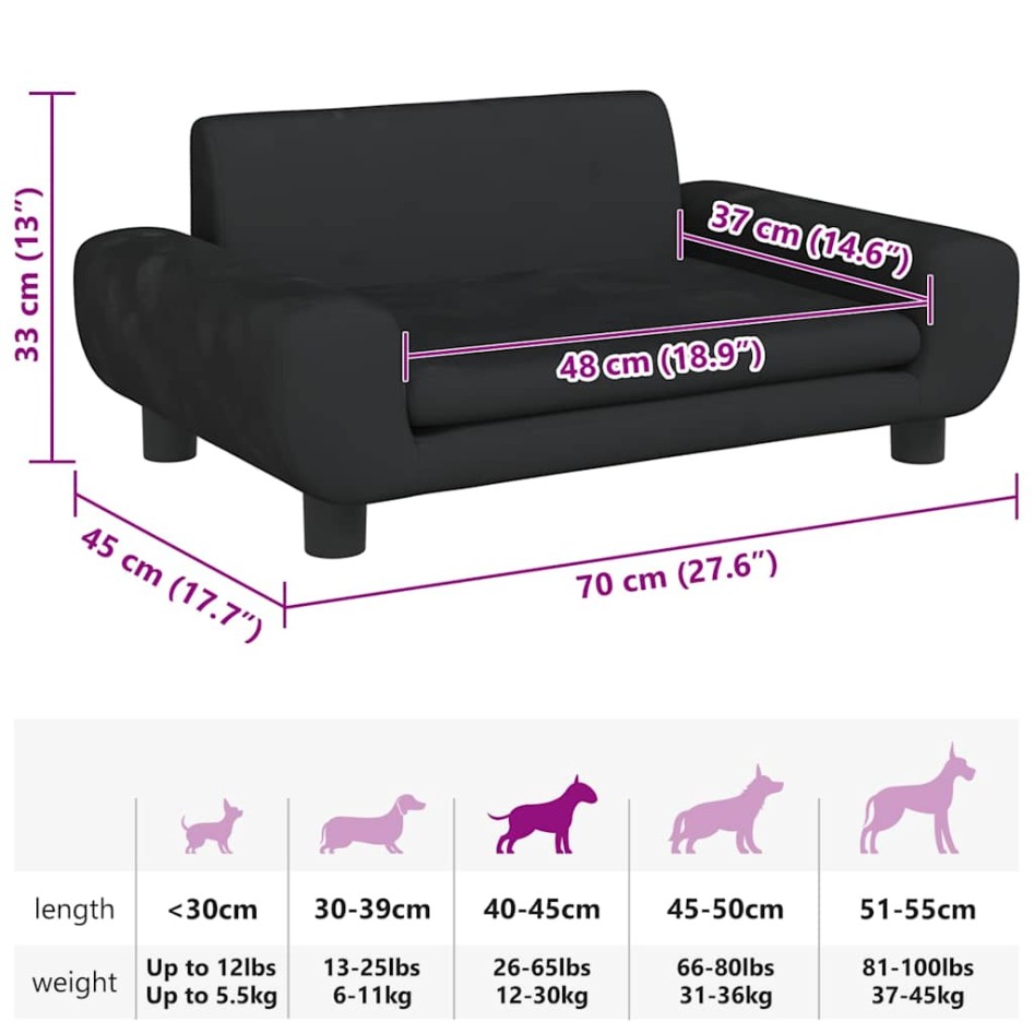 Cama para perros de terciopelo negra 70x45x33