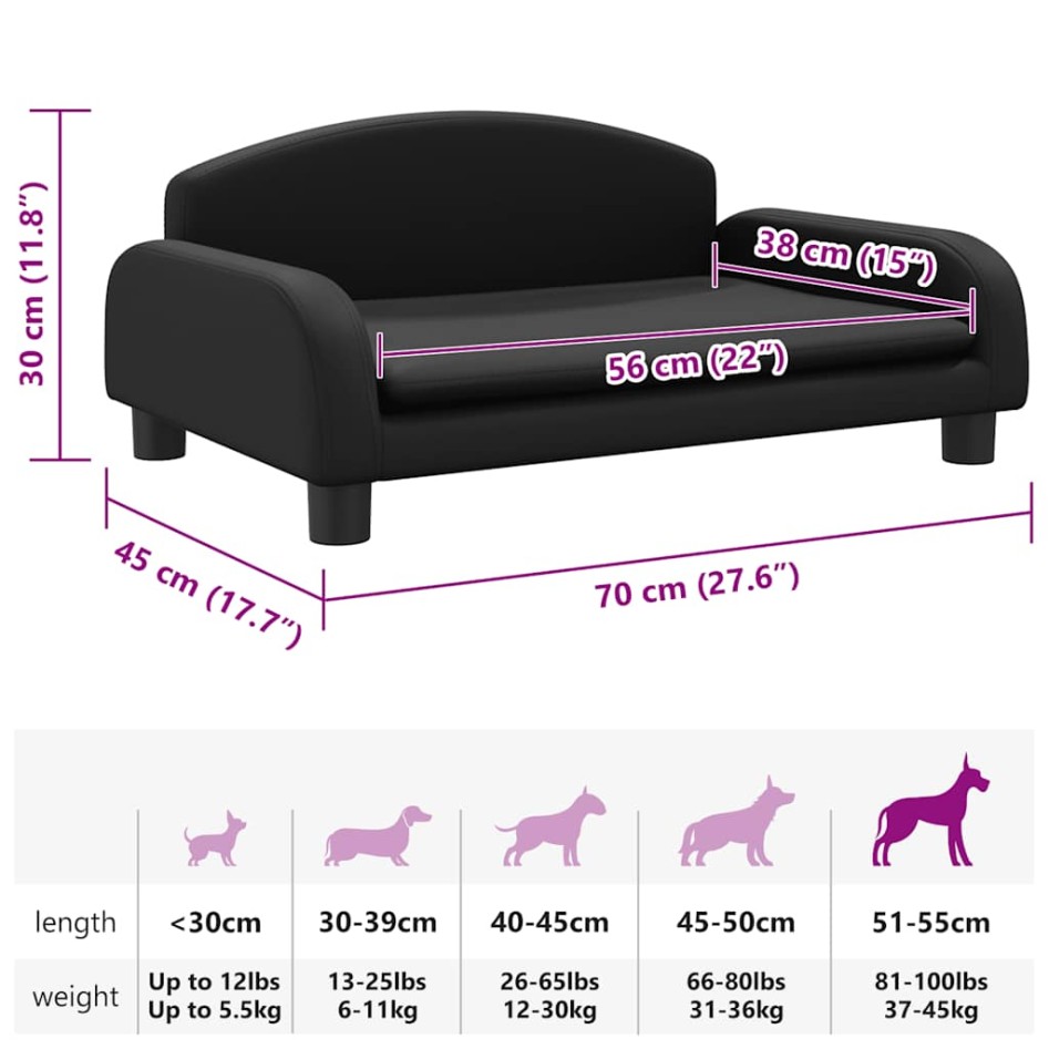 Cama para perros de cuero sintético negra 70x45x30