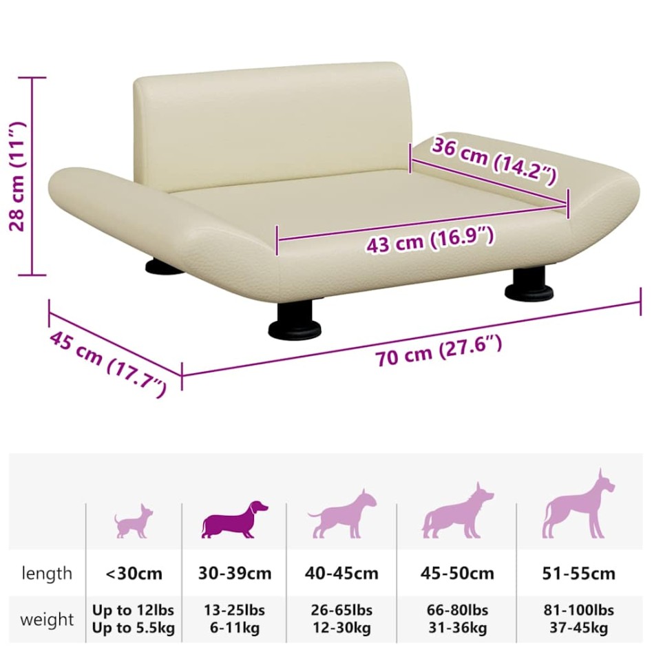 Cama para perros de cuero sintético crema 70x45x28